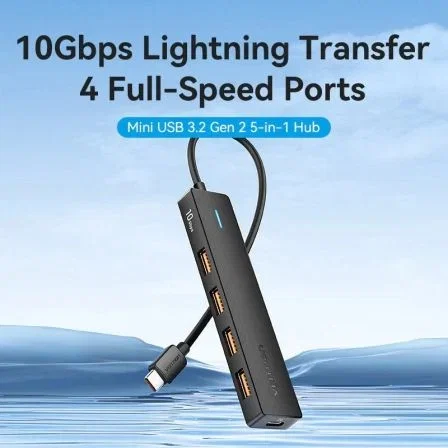 Vention Hub USB Tipo-C 3.2 CKCBB 4xUSB 1xUSB Tipo-C PD Negro